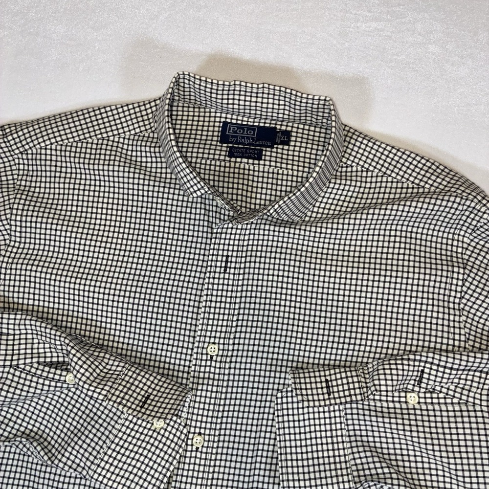 Polo Ralph Lauren Button Down Mens XL Black White Check Estate Sport Shirt